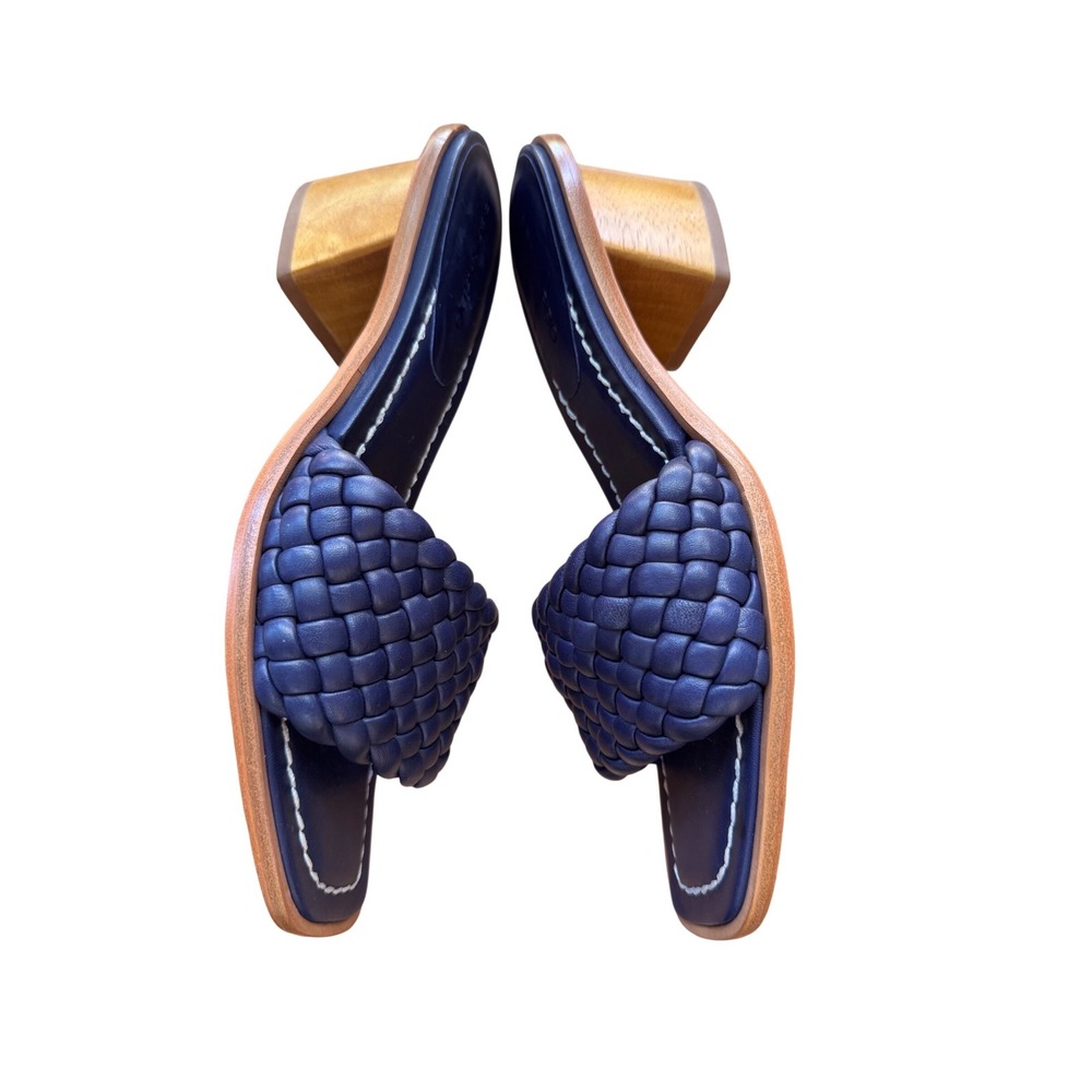 Bernardo Bethesda Woven Leather Slide Heels Navy Block Heel Sandals 8.5M - Picture 7 of 9